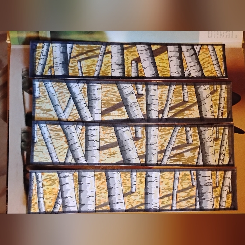 Mixed Media Birch Tree Art in Gold and Gray